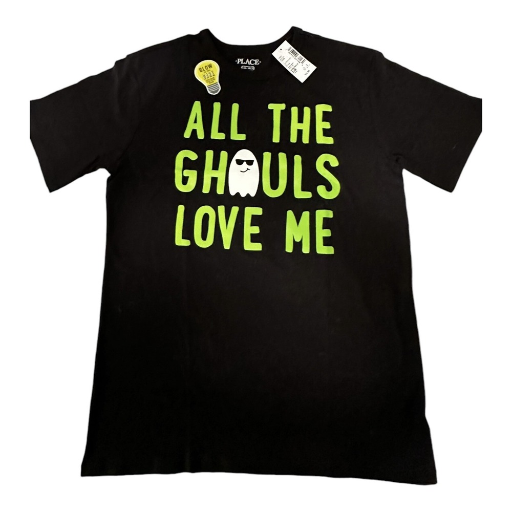 The Children's Place‎ Graphic Tee Kids L 10/12 Black All The Ghouls Love Me Glow